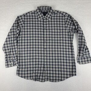 Scott Barber Shirt Mens XL Dark Gray Brown Check Plaid Cotton Dress Button‎ Up